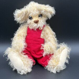 Vintage Stewart Studios Mohair Teddy Bear Red Overalls Jacob Limited Edition 8"